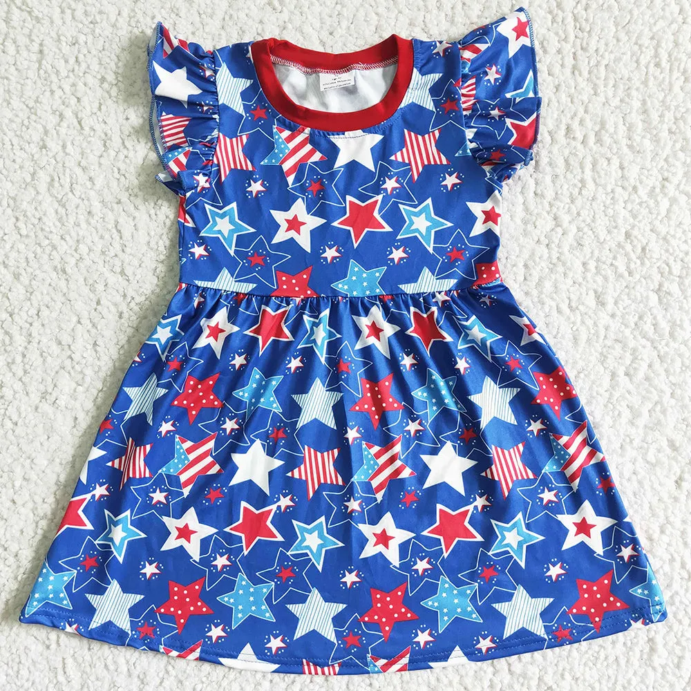 Boutique Baby Girls Dress Star Print Cute July 4th Girls Clothes Set Matched Girls Dress Sister Outfits C11-9