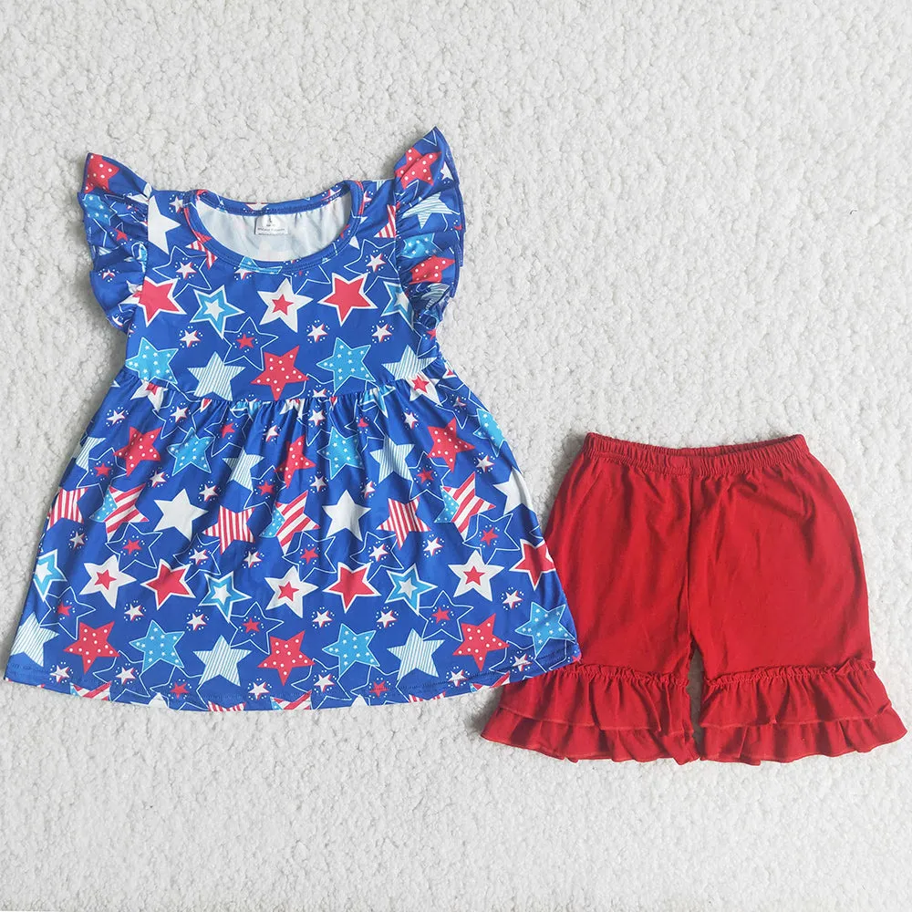 Boutique Baby Girls Dress Star Print Cute July 4th Girls Clothes Set Matched Girls Dress Sister Outfits C11-9