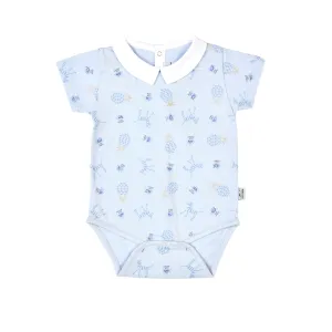 Boys Blue Jersey Bodysuit With Zebra & Fruit Prints