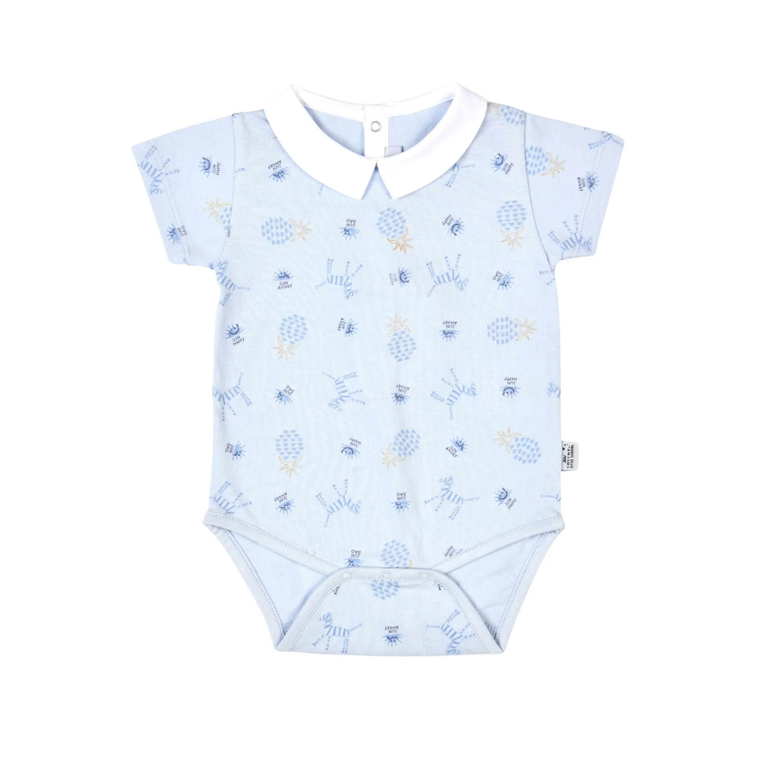 Boys Blue Jersey Bodysuit With Zebra & Fruit Prints