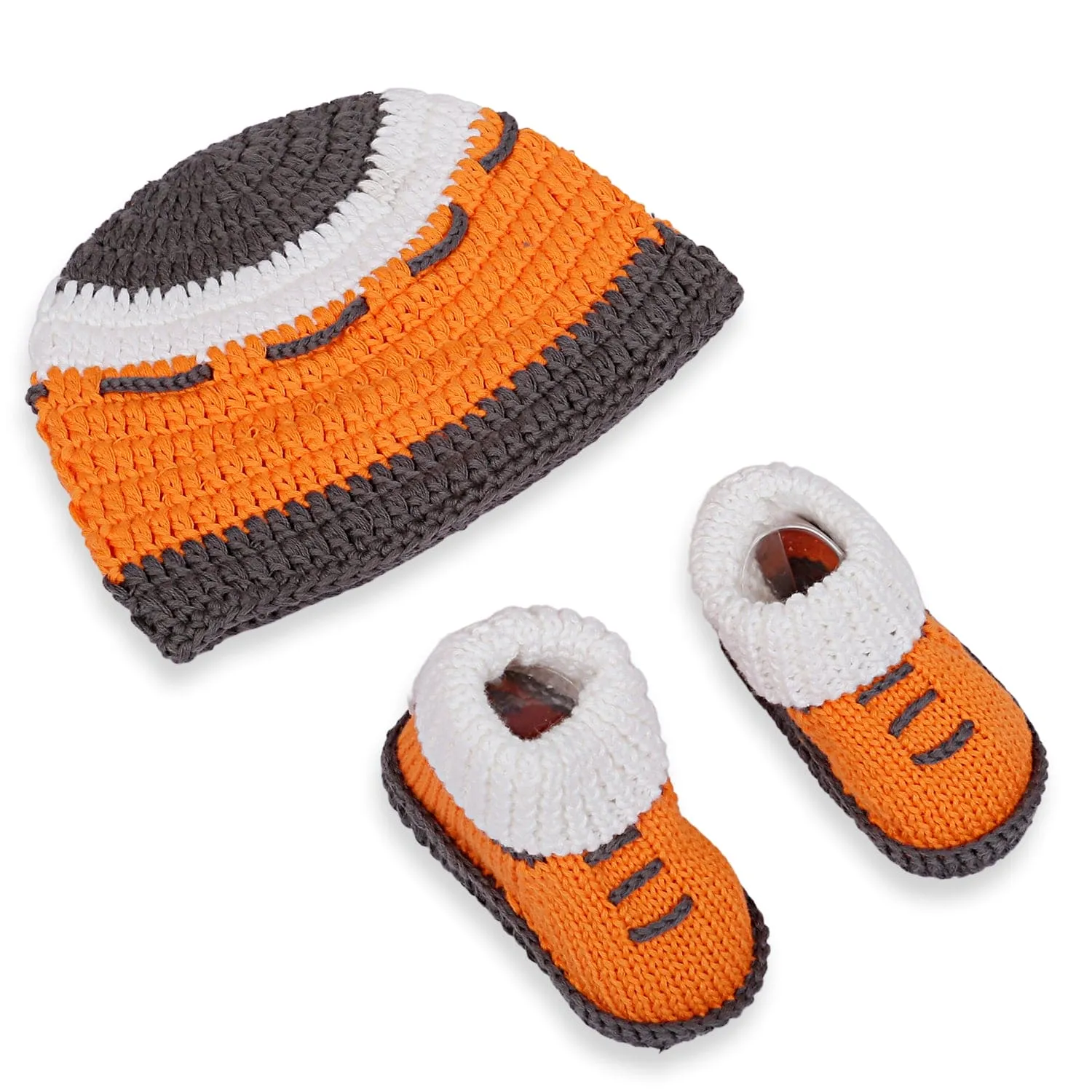 Cap And Booties Gift Set Soft Knitted Orange