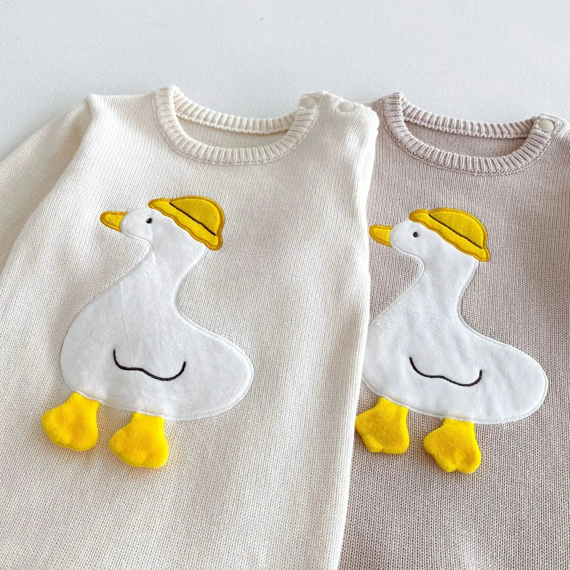 Cartoon Duck-Print Knit Romper