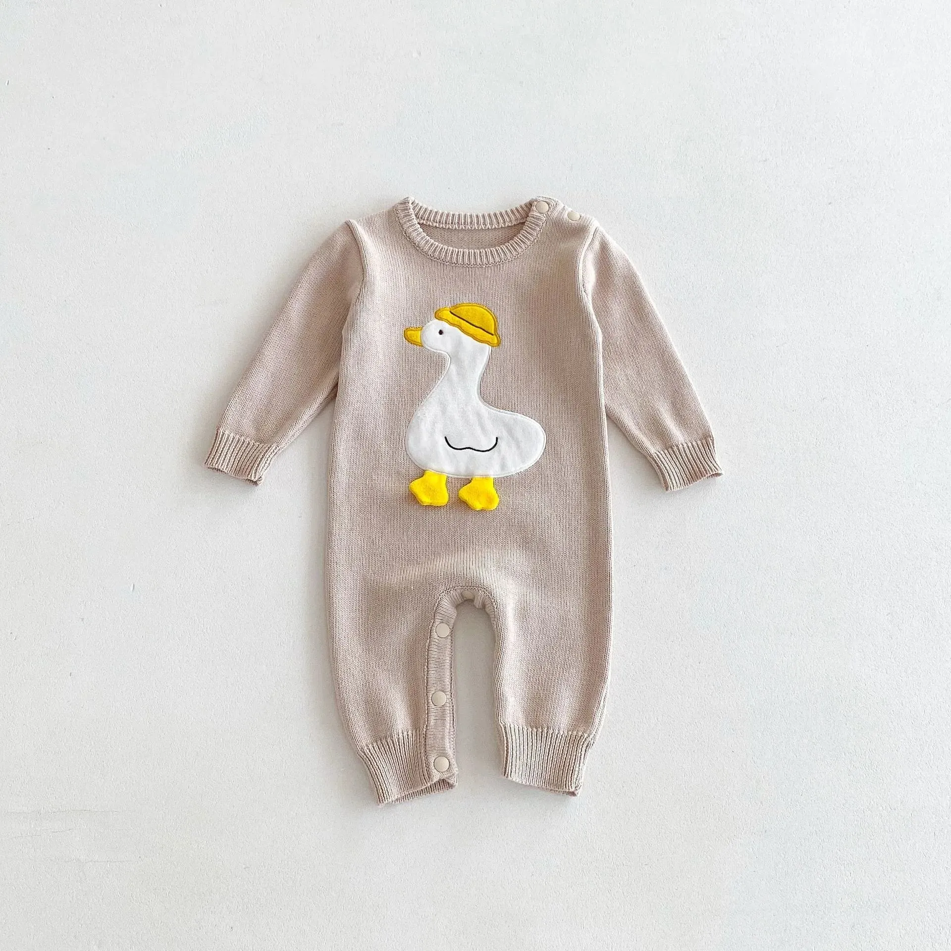 Cartoon Duck-Print Knit Romper