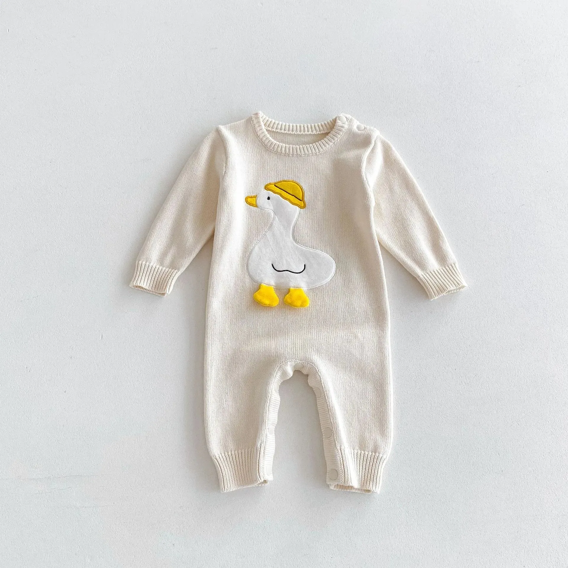 Cartoon Duck-Print Knit Romper