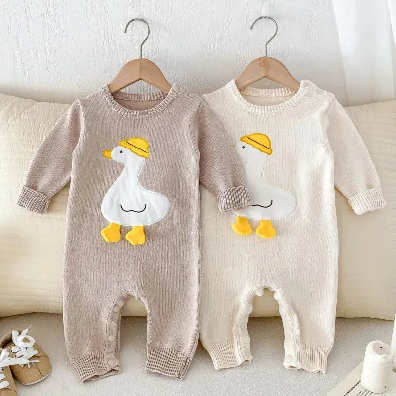 Cartoon Duck-Print Knit Romper