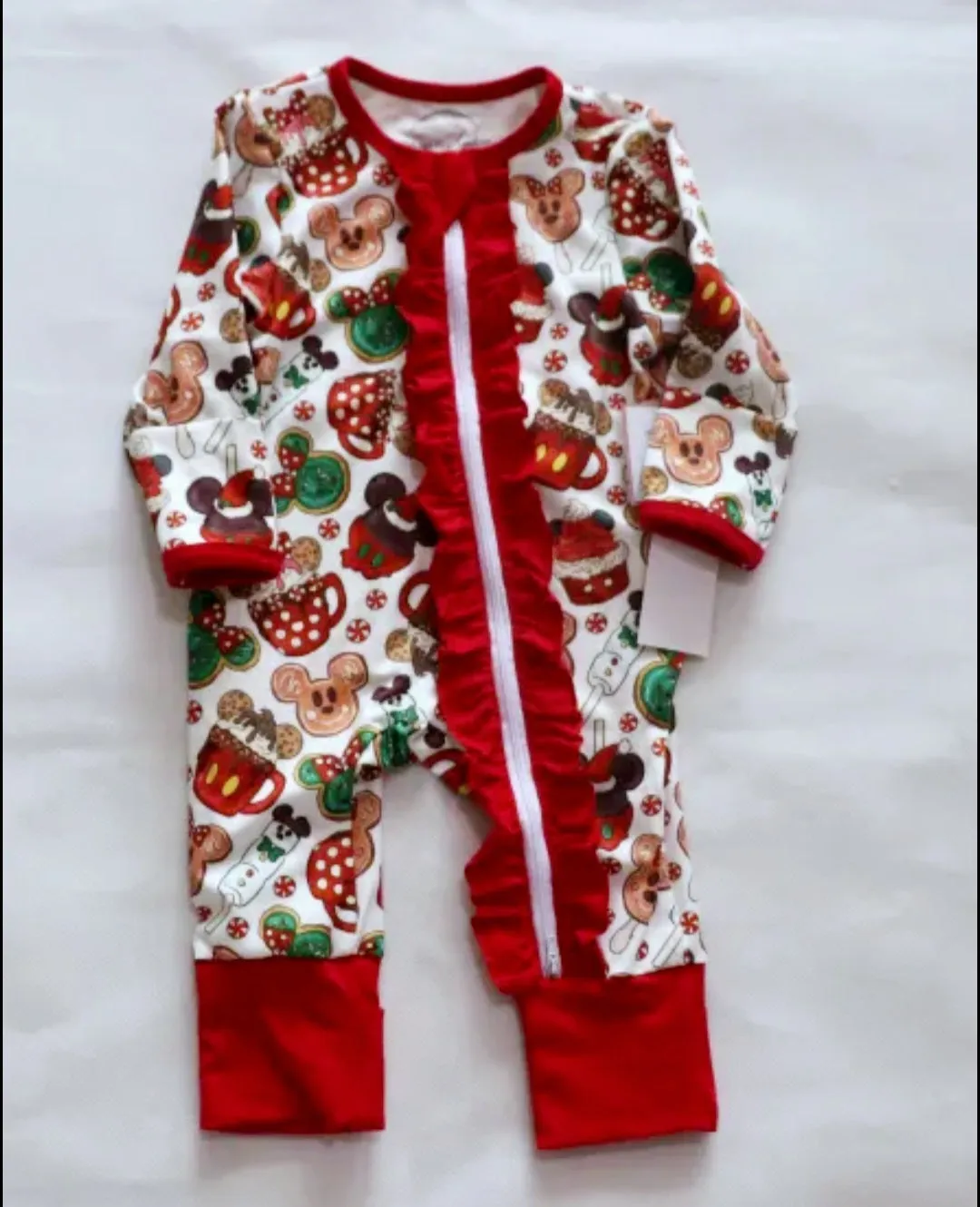 Christmas Girls Ruffle Zippies Sleepers - Red Hot Chocolate