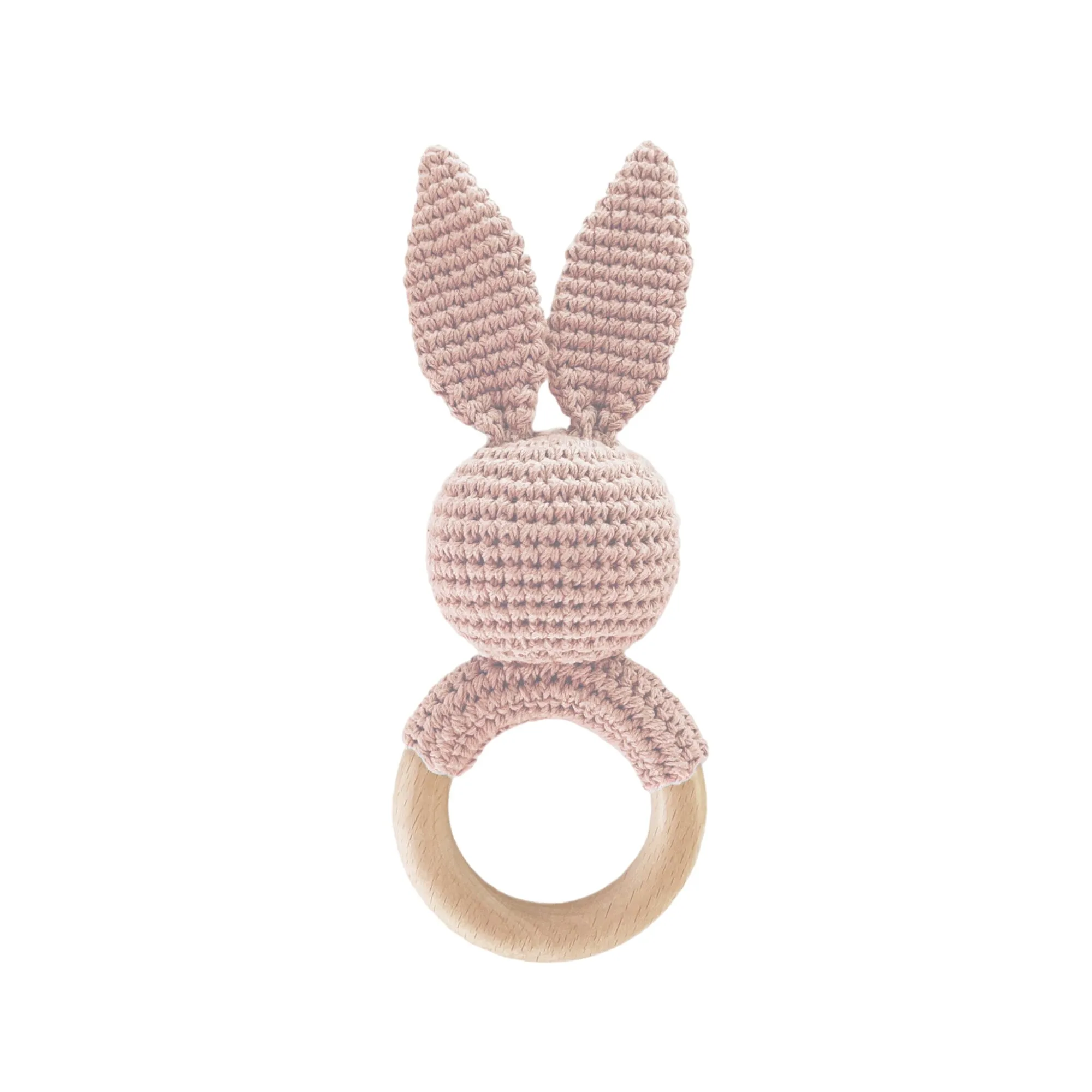 Cotton Crochet Rattle Teether Bunny, Blush