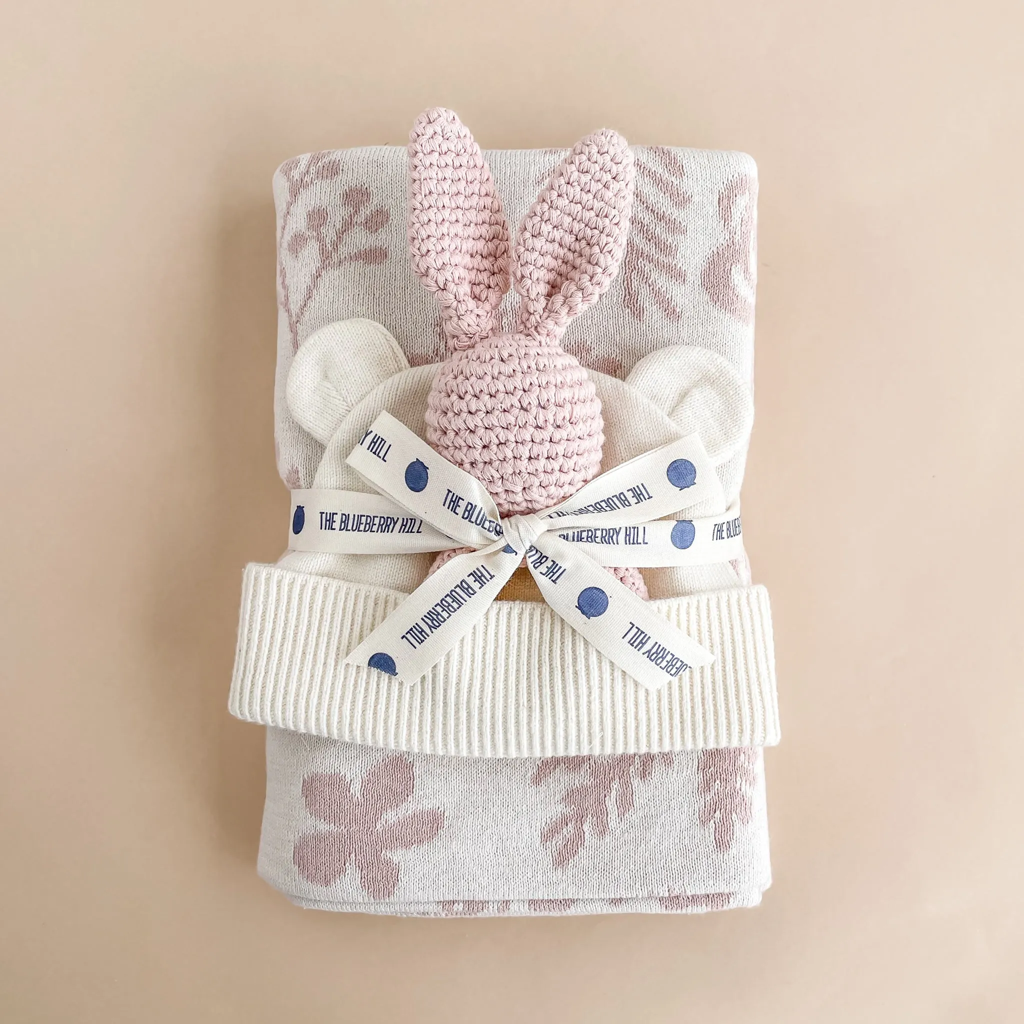 Cotton Crochet Rattle Teether Bunny, Blush