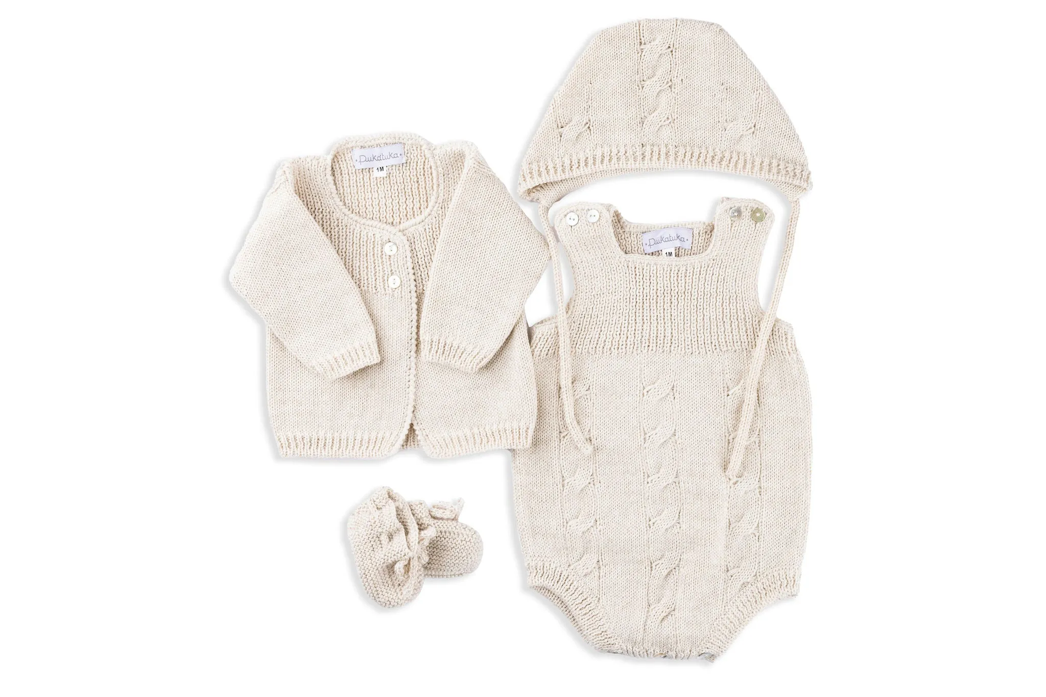 Cozy Sand Unisex Wool Cable Detail Baby Romper