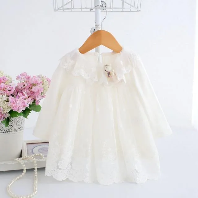 Cute baby embroidery cotton dress with toy bear