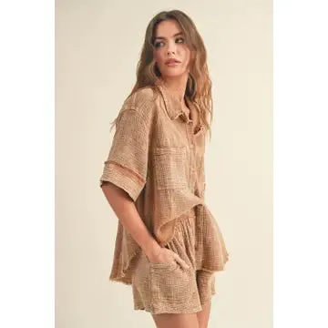 Double Gauze Button Down Shirt | Toffee