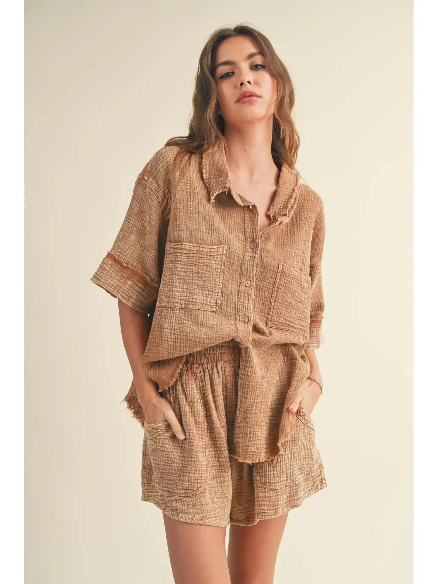 Double Gauze Button Down Shirt | Toffee