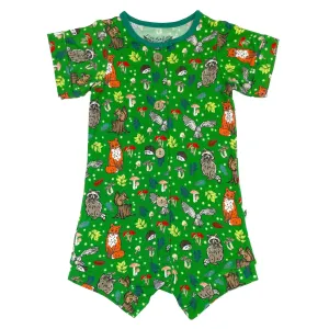 Enchanted Forest Woodland Animals Short Two-way Zippy Romper With Faux Buttons (0-24m)