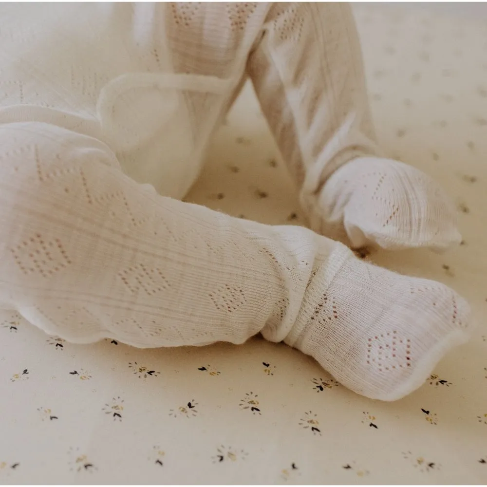 Footed Baby Pants - Wool & Silk - Pointelle - Natural