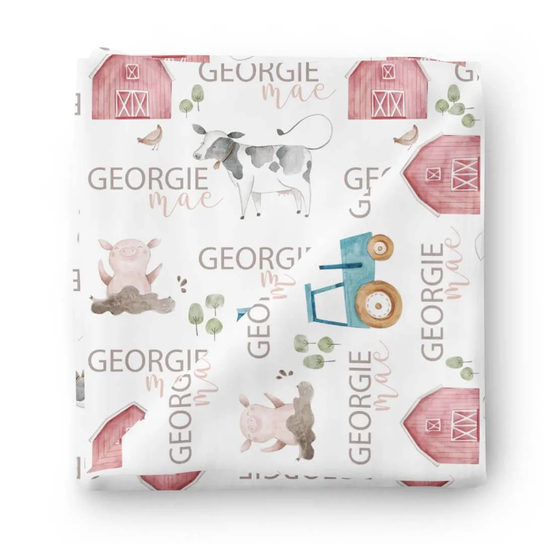 Frankie's Farm Party Personalized Baby Name Swaddle Blanket