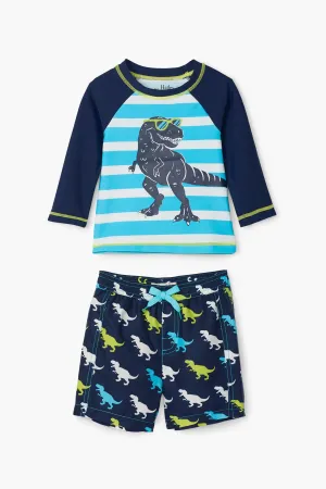 Hatley Cool T-Rex Baby Boys Rashguard Swim Set