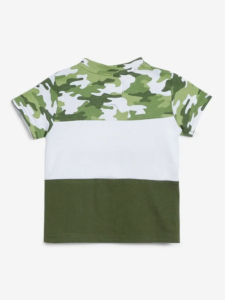 HOP Baby Olive Camouflage Colour-Block T-Shirt