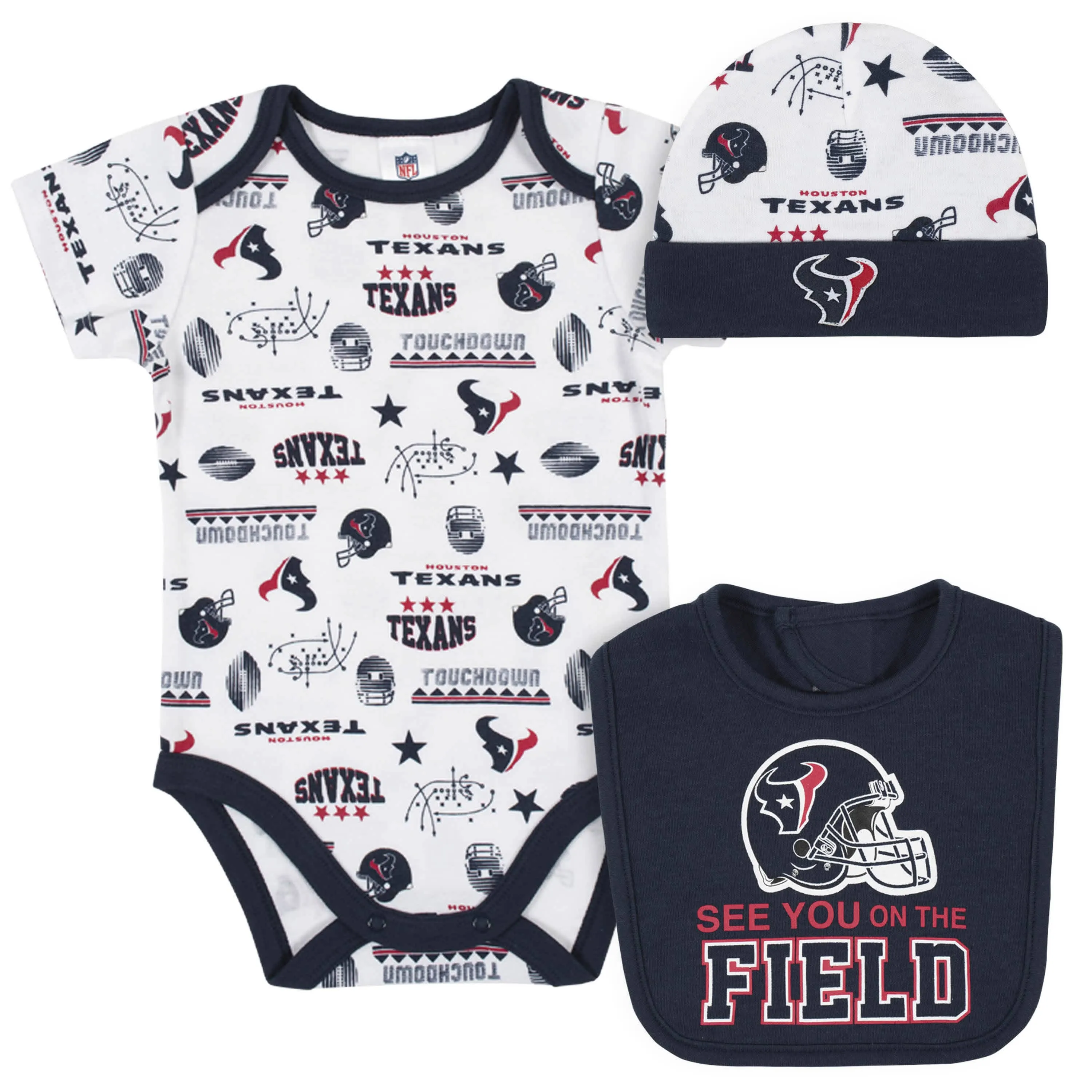 Houston Texans 3-Piece Baby Boys Bodysuit, Bib, and Cap Set