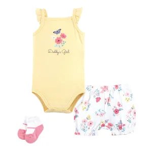 Hudson Baby Bodysuit, Short and Sock, Butterfly Floral Daddy