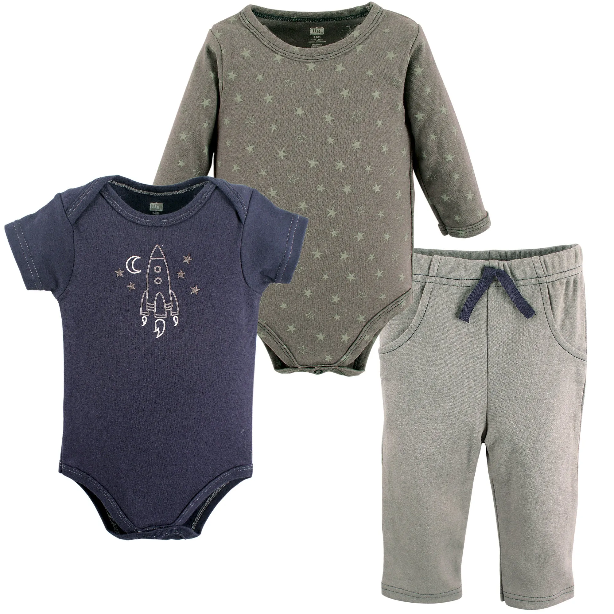 Hudson Baby Cotton Bodysuit and Pant Set, Rocket