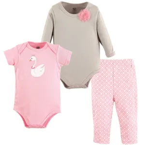 Hudson Baby Cotton Bodysuit and Pant Set, Swan