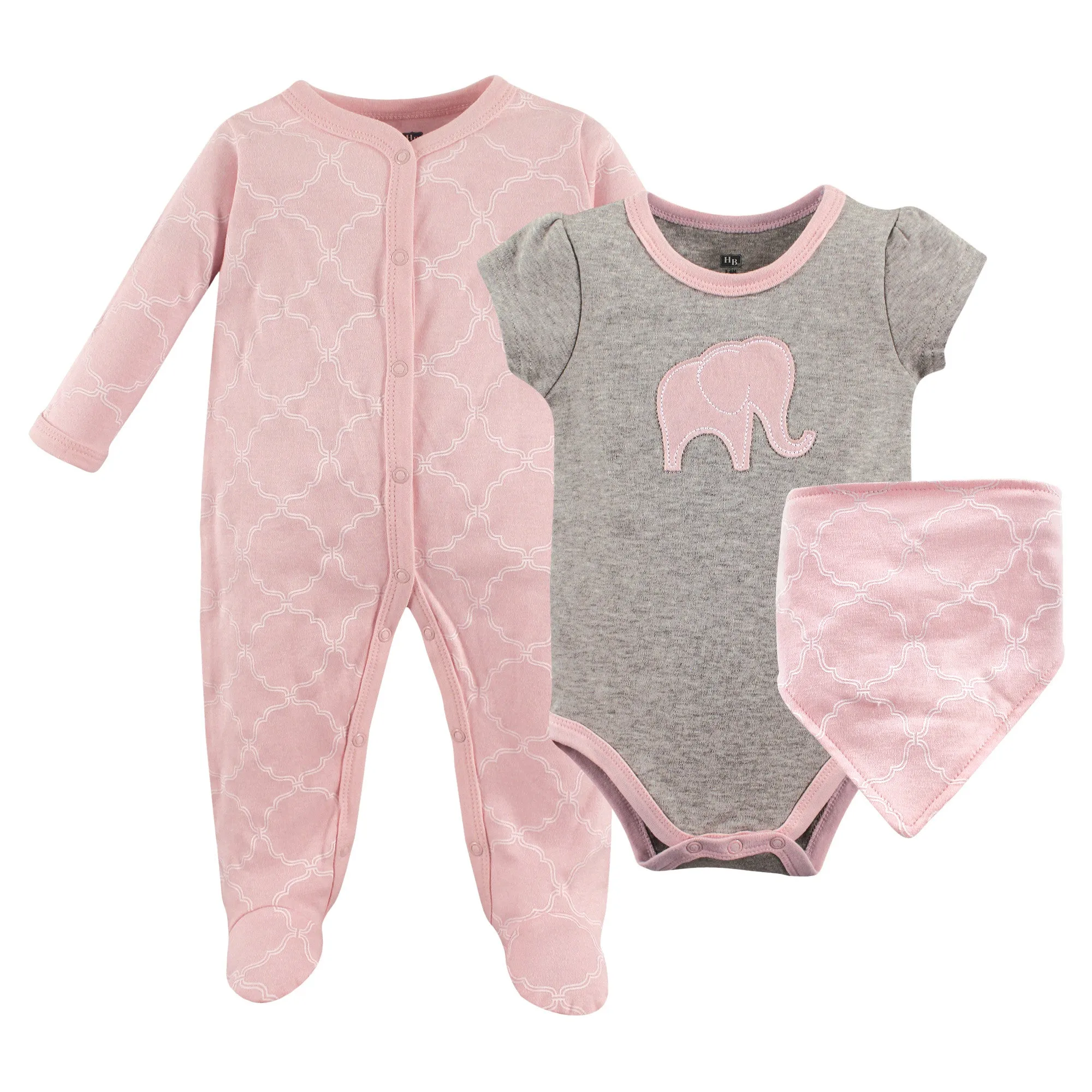 Hudson Baby Cotton Sleep and Play, Bodysuit and Bandana Bib Set, Elephant