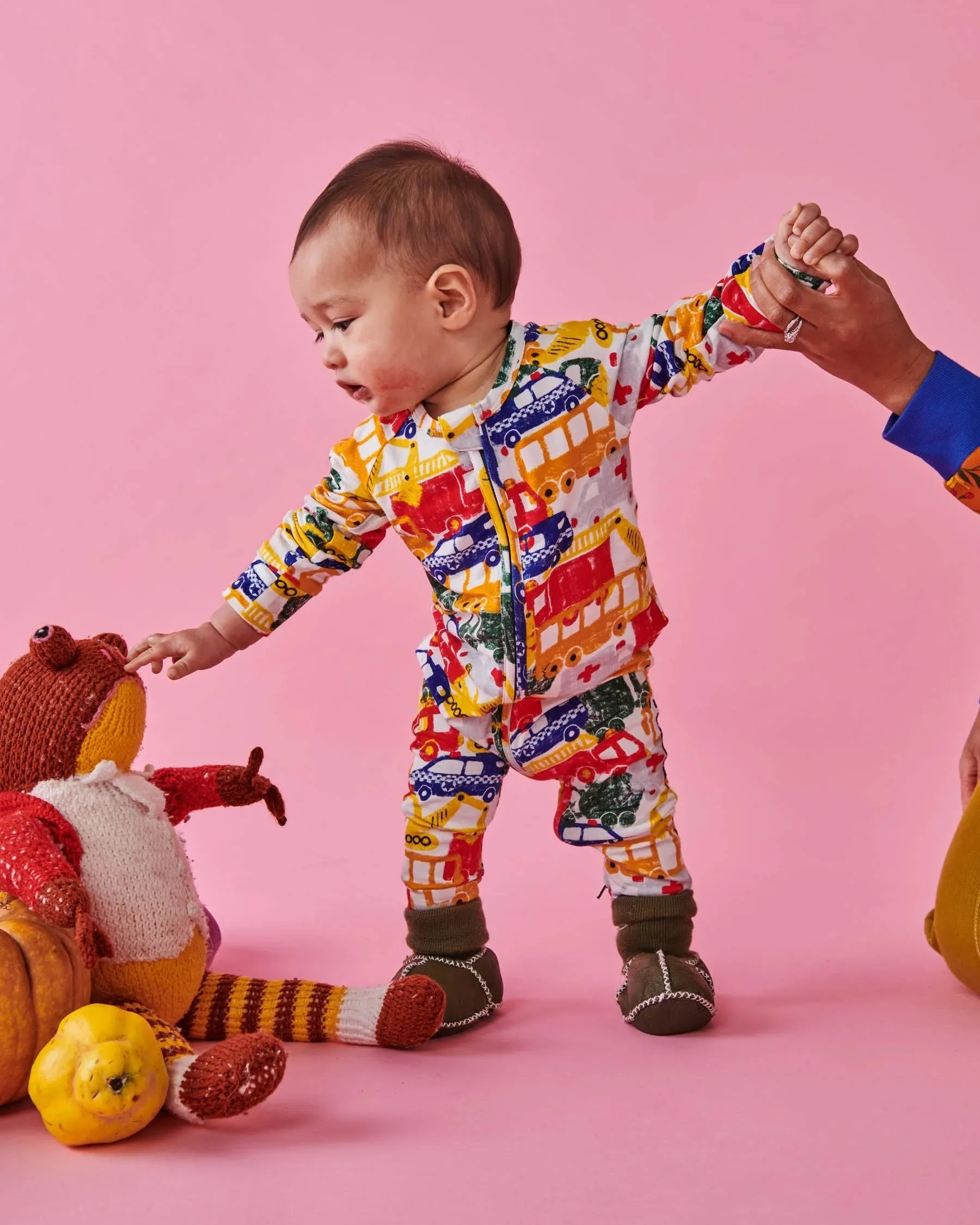 Long Sleeve Zip Romper (Big Wheels)