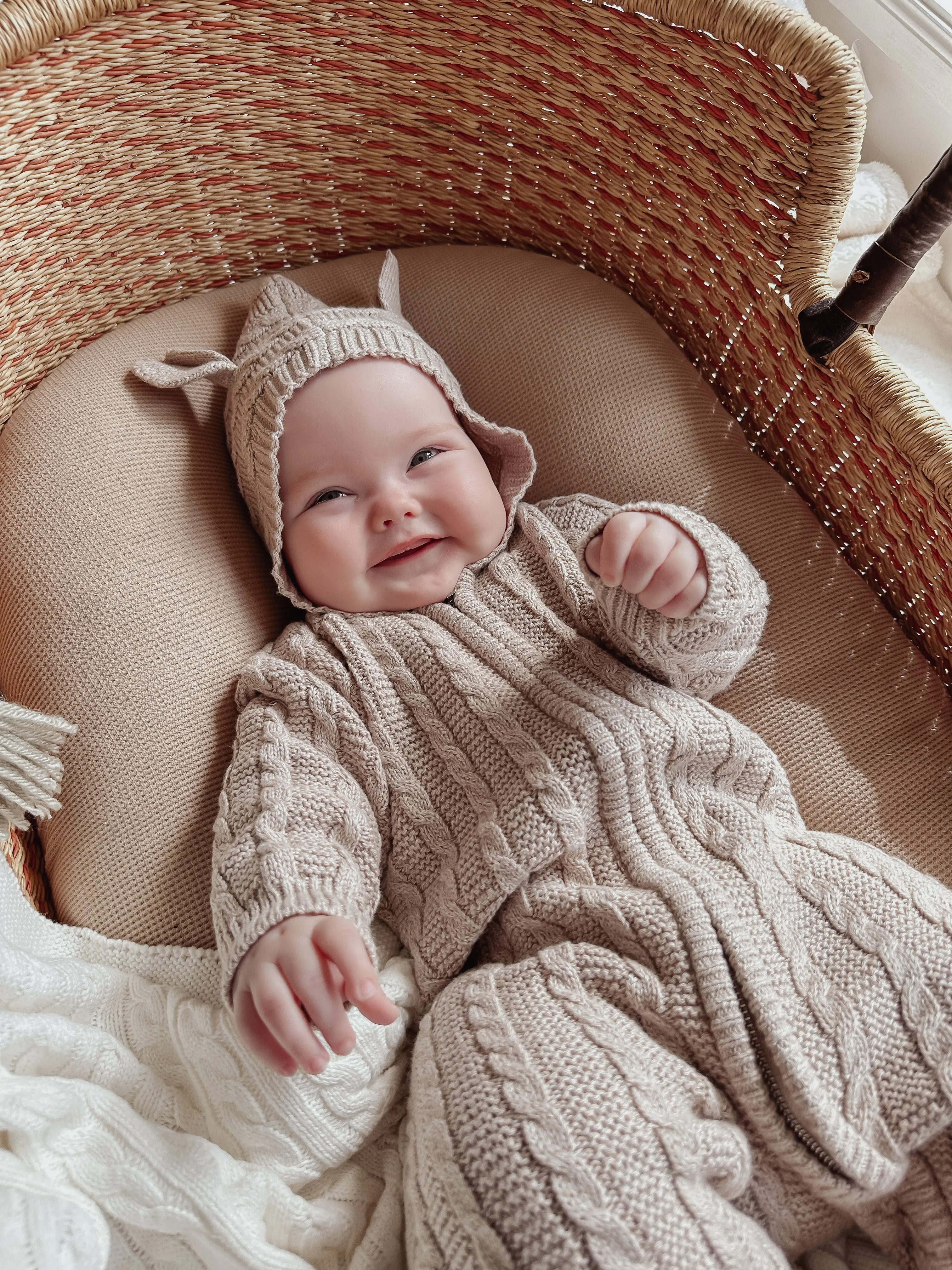 Luna   Luca Baby Bear Jumpsuit - Heather Beige