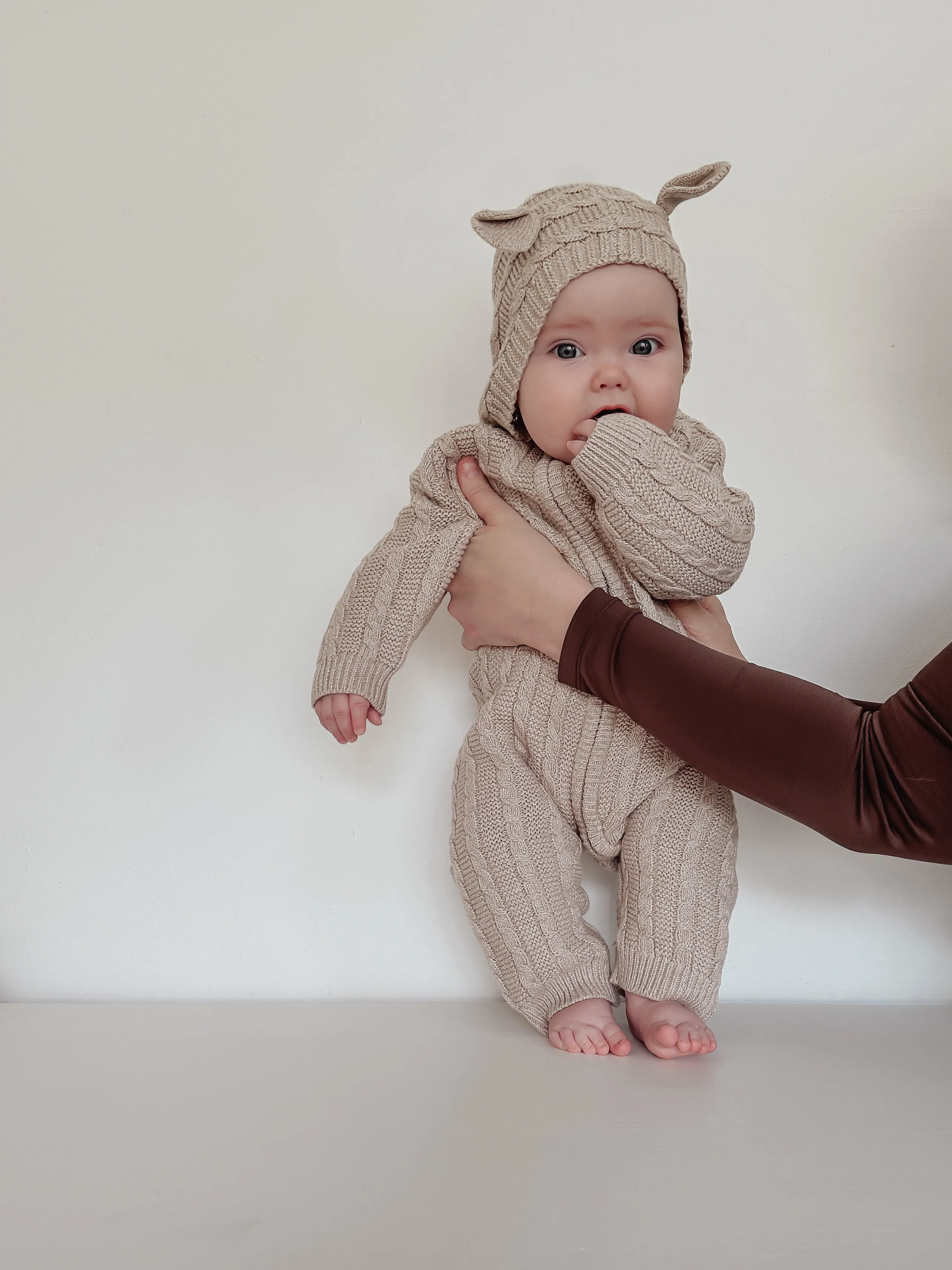 Luna   Luca Baby Bear Jumpsuit - Heather Beige