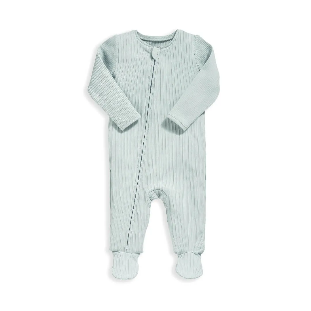 Mamas and Papas Organic Cotton Ribbed Onesie with Zip - Blue