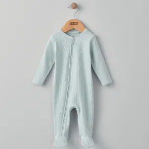 Mamas and Papas Organic Cotton Ribbed Onesie with Zip - Blue