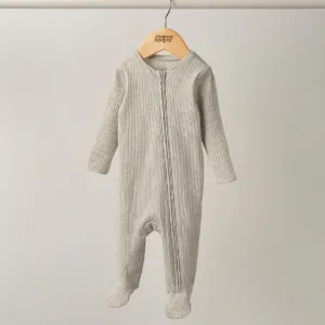 Mamas and Papas Organic Cotton Ribbed Onesie with Zip - Oatmeal