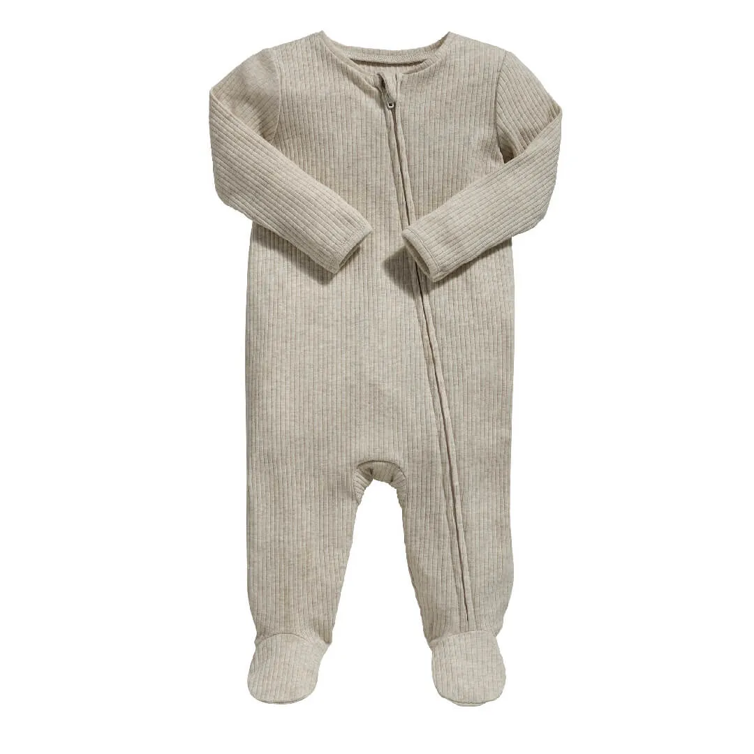 Mamas and Papas Organic Cotton Ribbed Onesie with Zip - Oatmeal