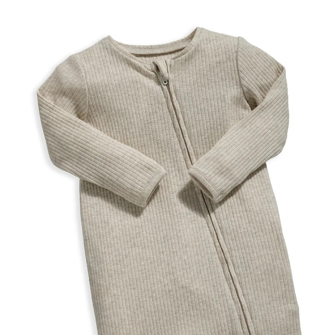 Mamas and Papas Organic Cotton Ribbed Onesie with Zip - Oatmeal