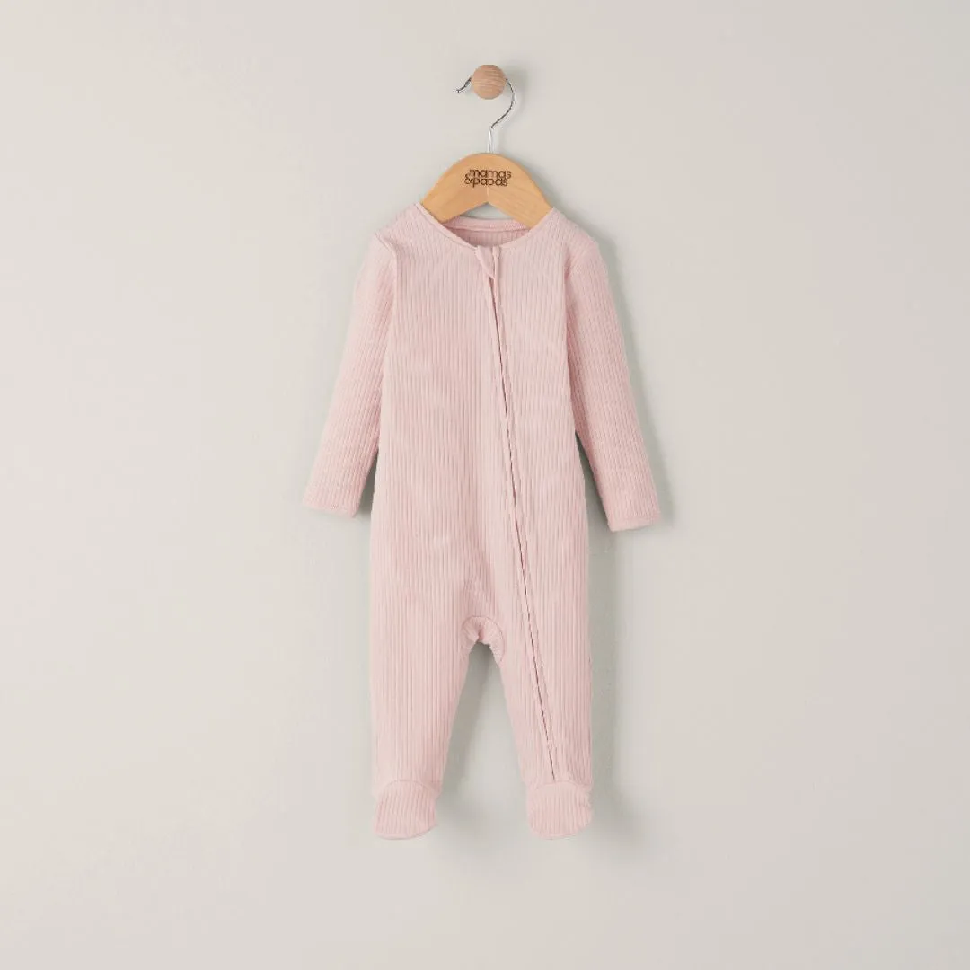 Mamas and Papas Organic Cotton Ribbed Onesie with Zip - Pink