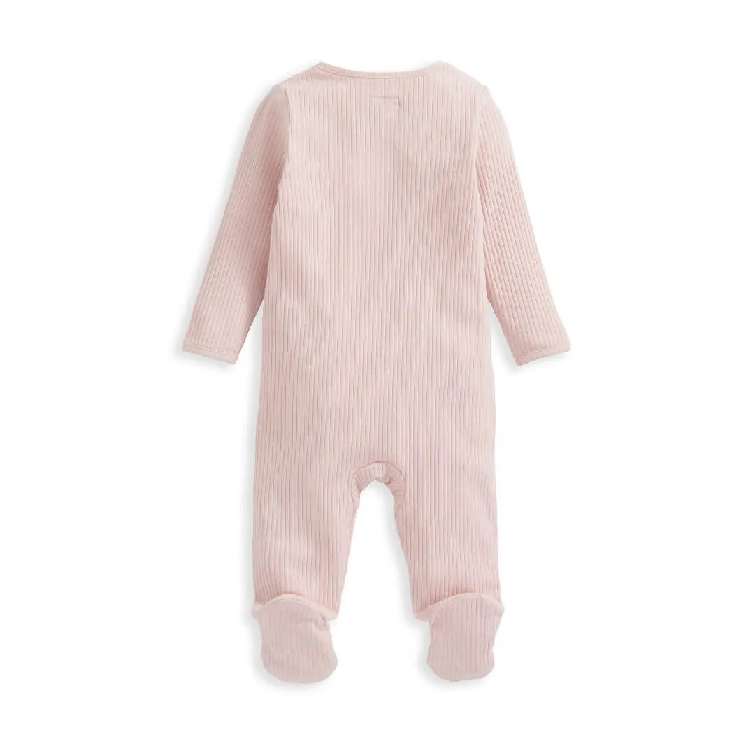 Mamas and Papas Organic Cotton Ribbed Onesie with Zip - Pink