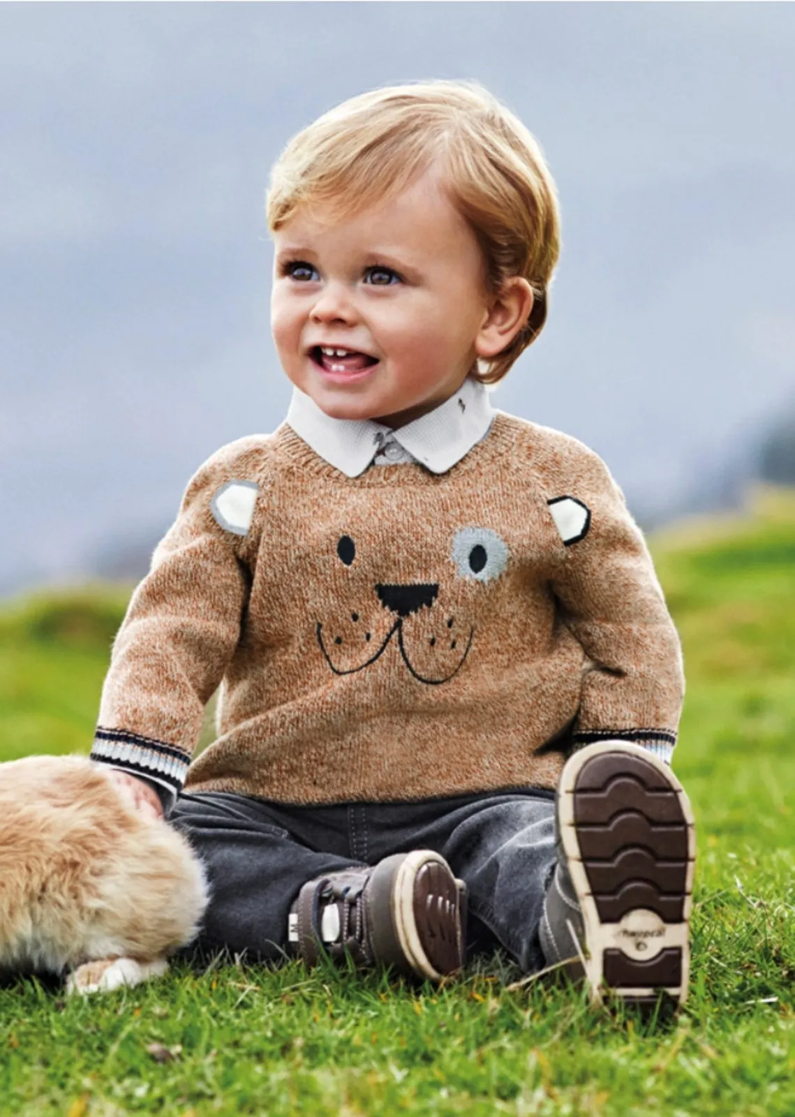 Mayoral Baby & Toddler Boys Brown Puppy Face Sweater & Gloves Set