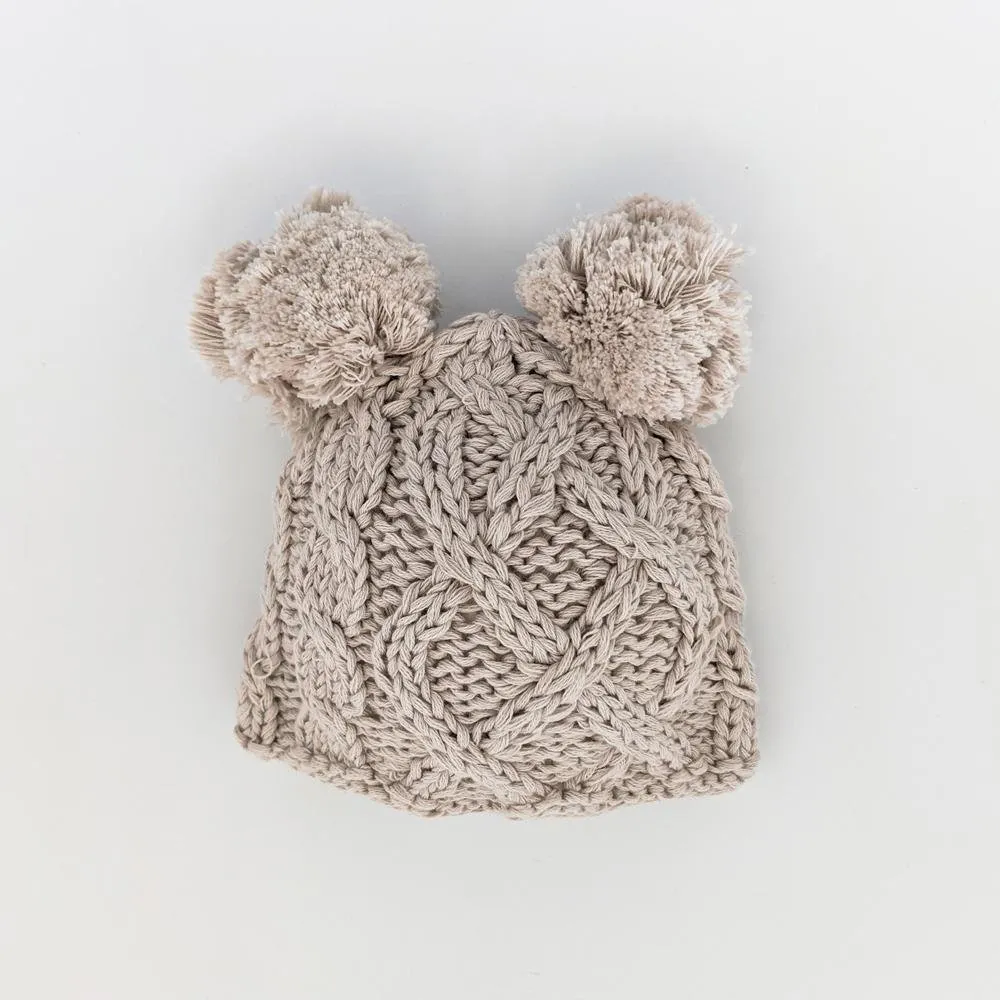 Newborn Aran Birch Double Pom Pom Beanie Hat Infant