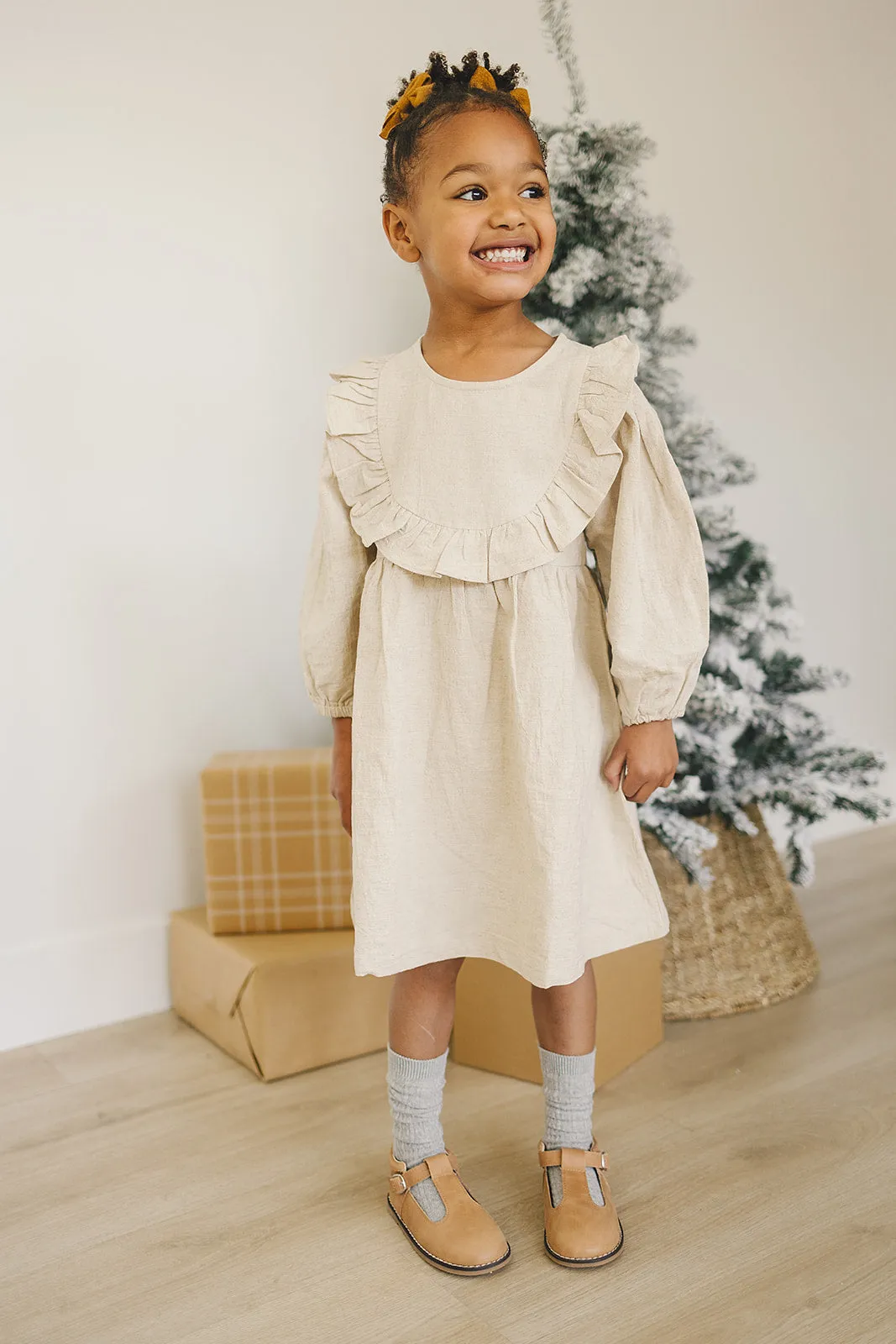 Oatmeal Linen Dress With Bloomers