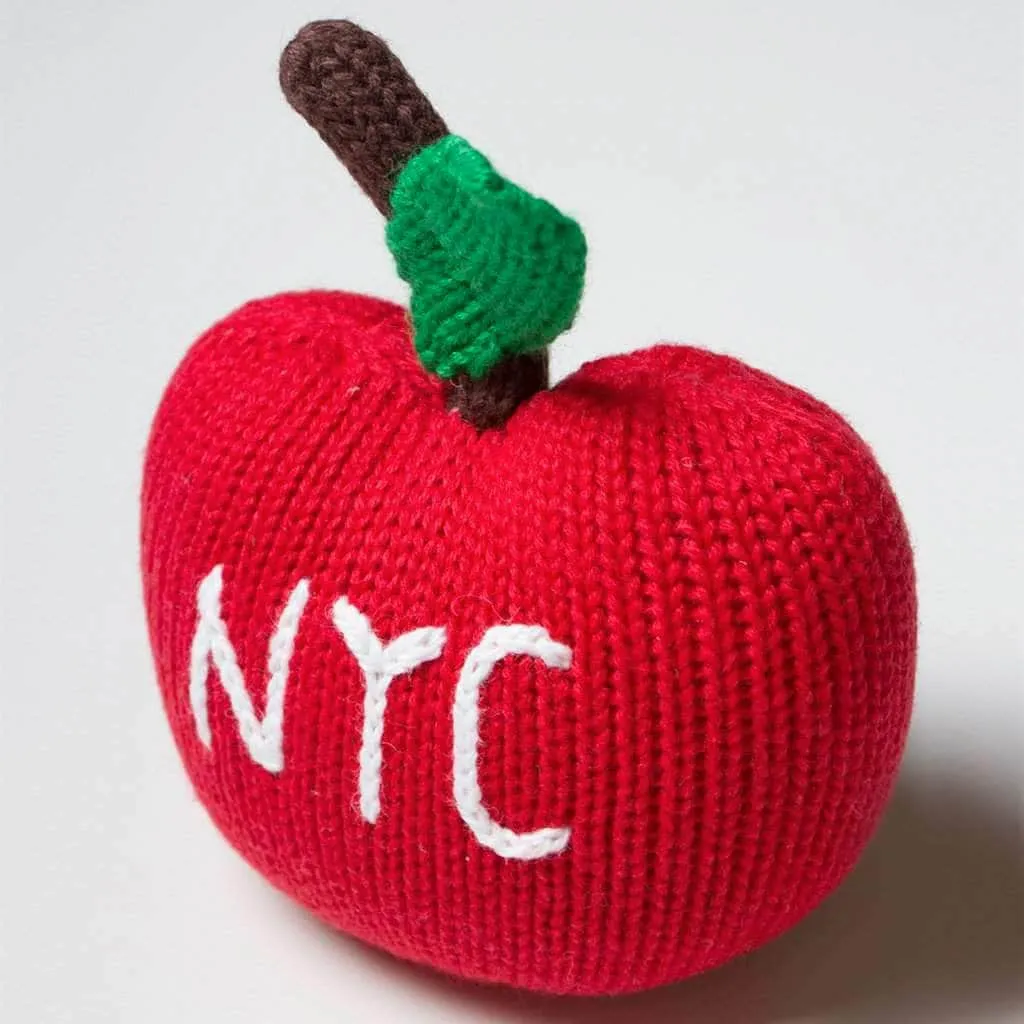 Organic Baby Gift Set - New York Metro-card Blanket, Hat & Apple Rattle