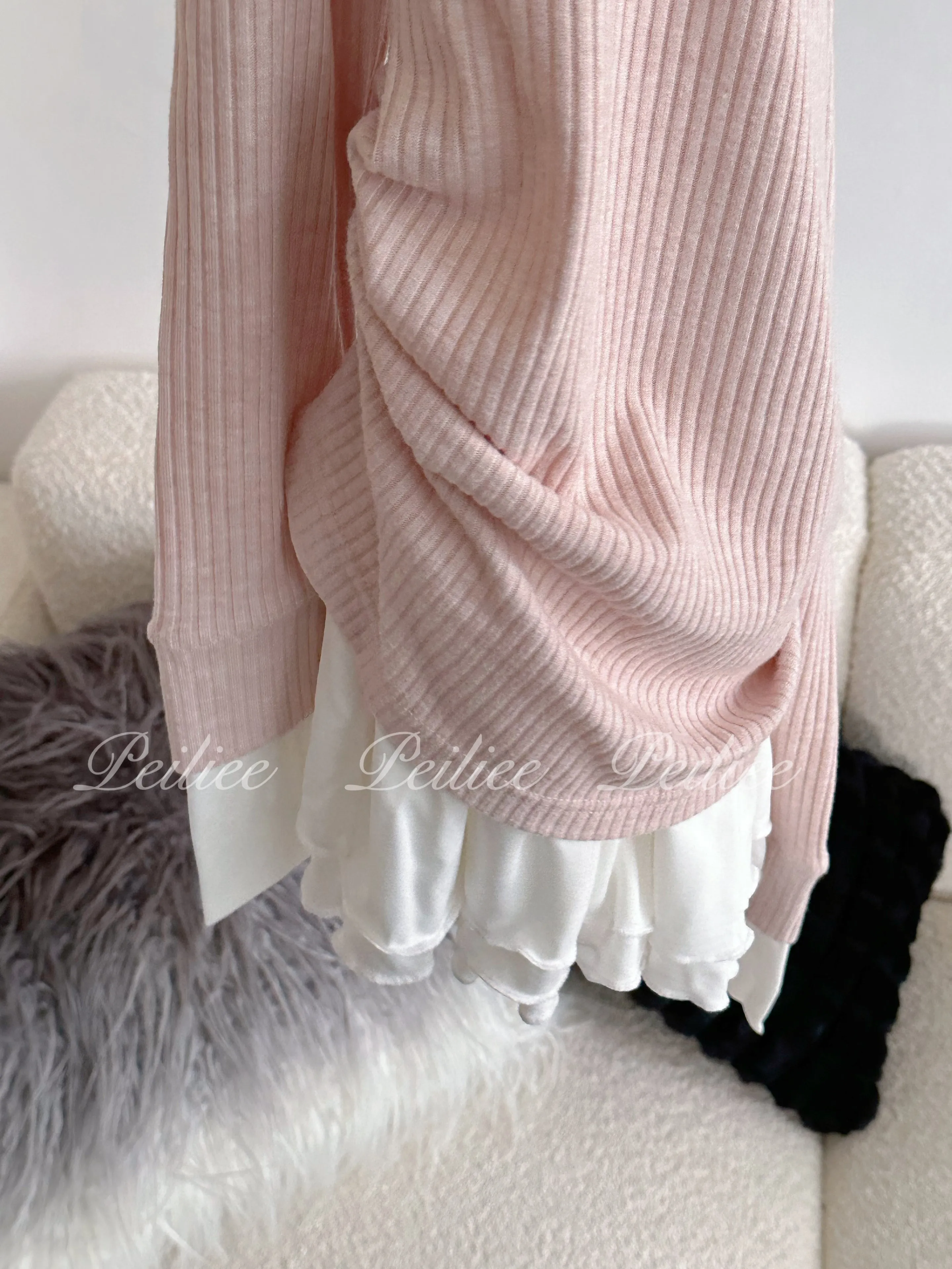 [Peiliee Co-Design] In My Soft Pink Era Knitting 2 in 1 shirt mini dress