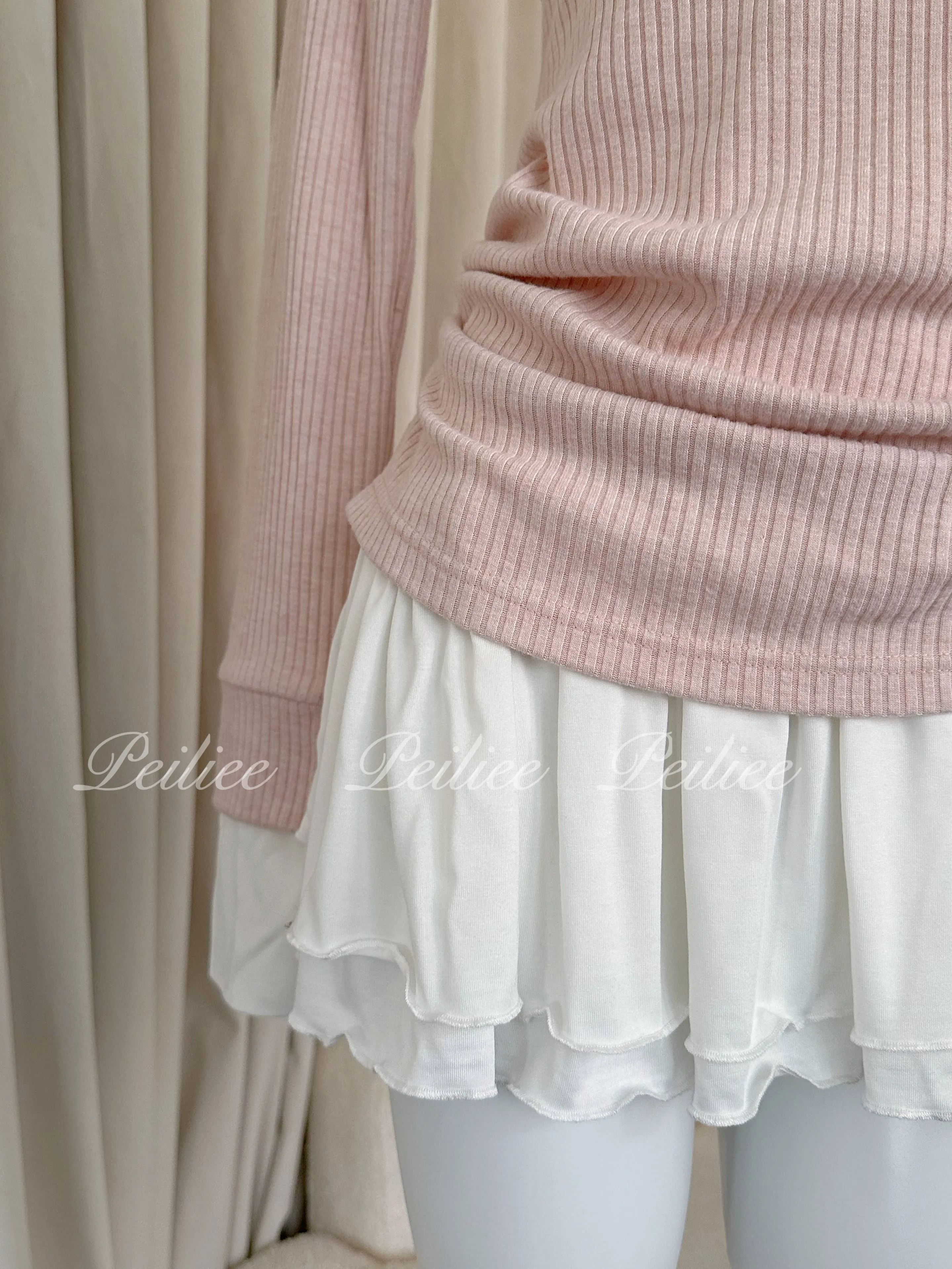 [Peiliee Co-Design] In My Soft Pink Era Knitting 2 in 1 shirt mini dress