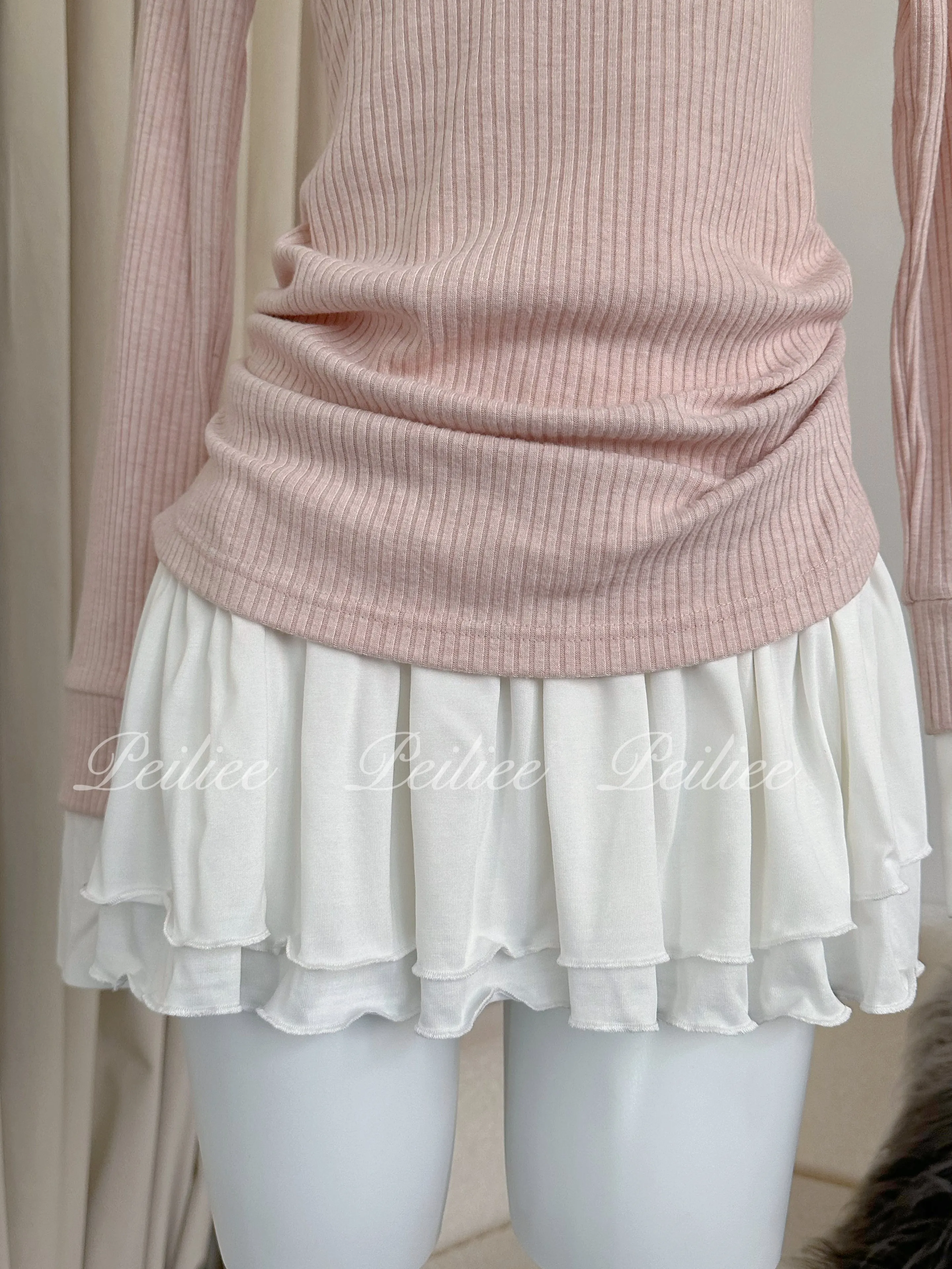 [Peiliee Co-Design] In My Soft Pink Era Knitting 2 in 1 shirt mini dress