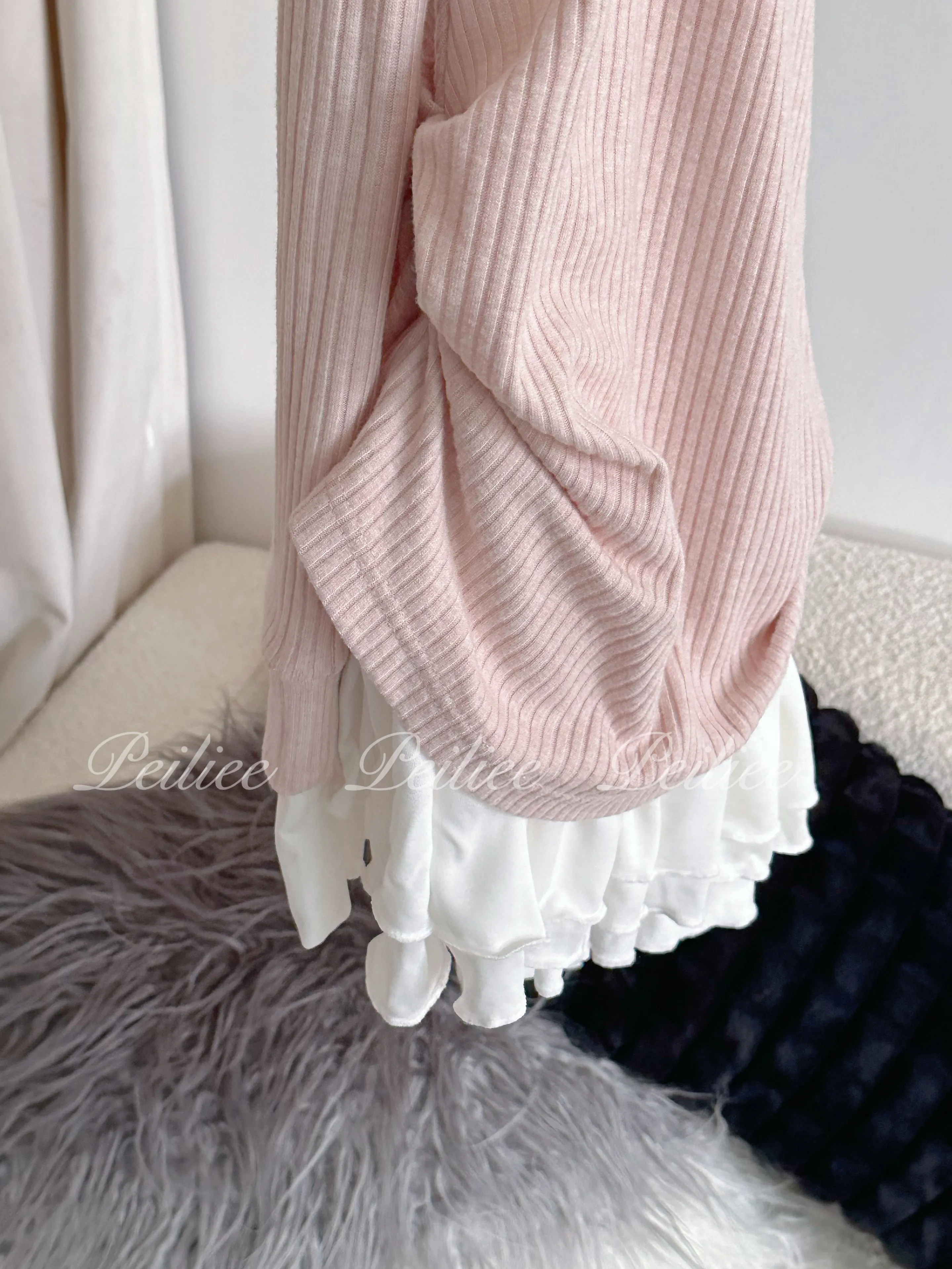 [Peiliee Co-Design] In My Soft Pink Era Knitting 2 in 1 shirt mini dress