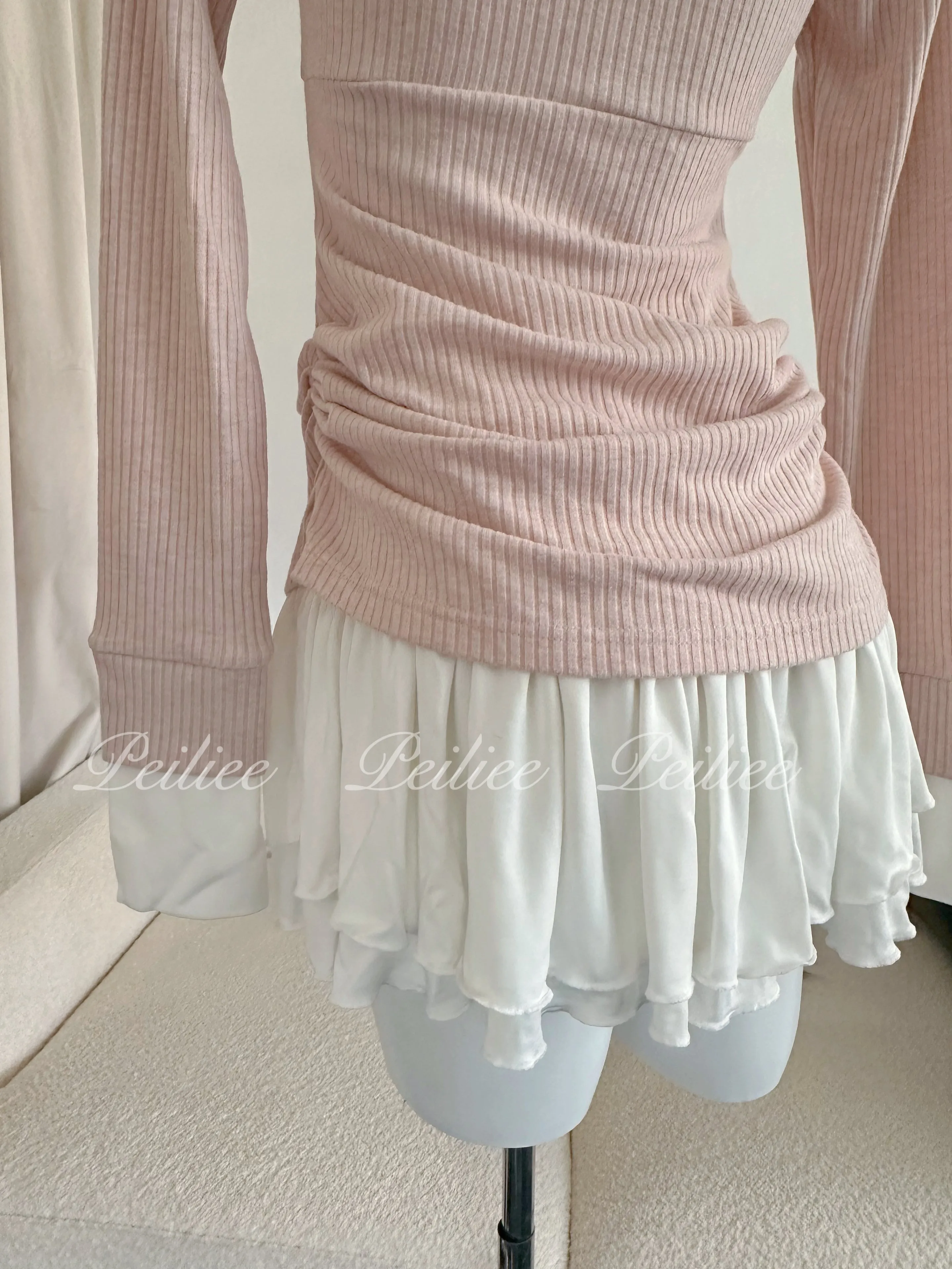 [Peiliee Co-Design] In My Soft Pink Era Knitting 2 in 1 shirt mini dress