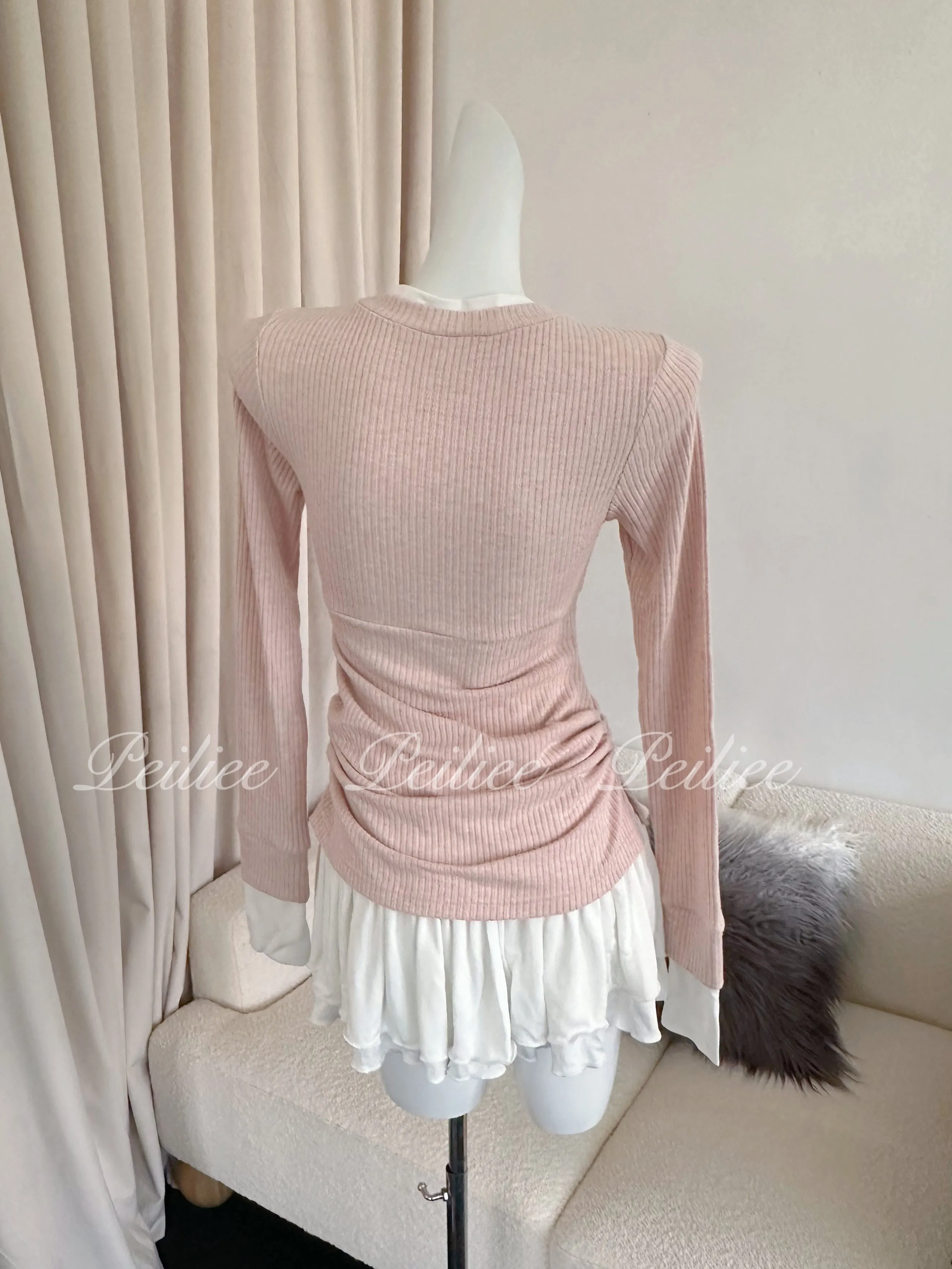 [Peiliee Co-Design] In My Soft Pink Era Knitting 2 in 1 shirt mini dress