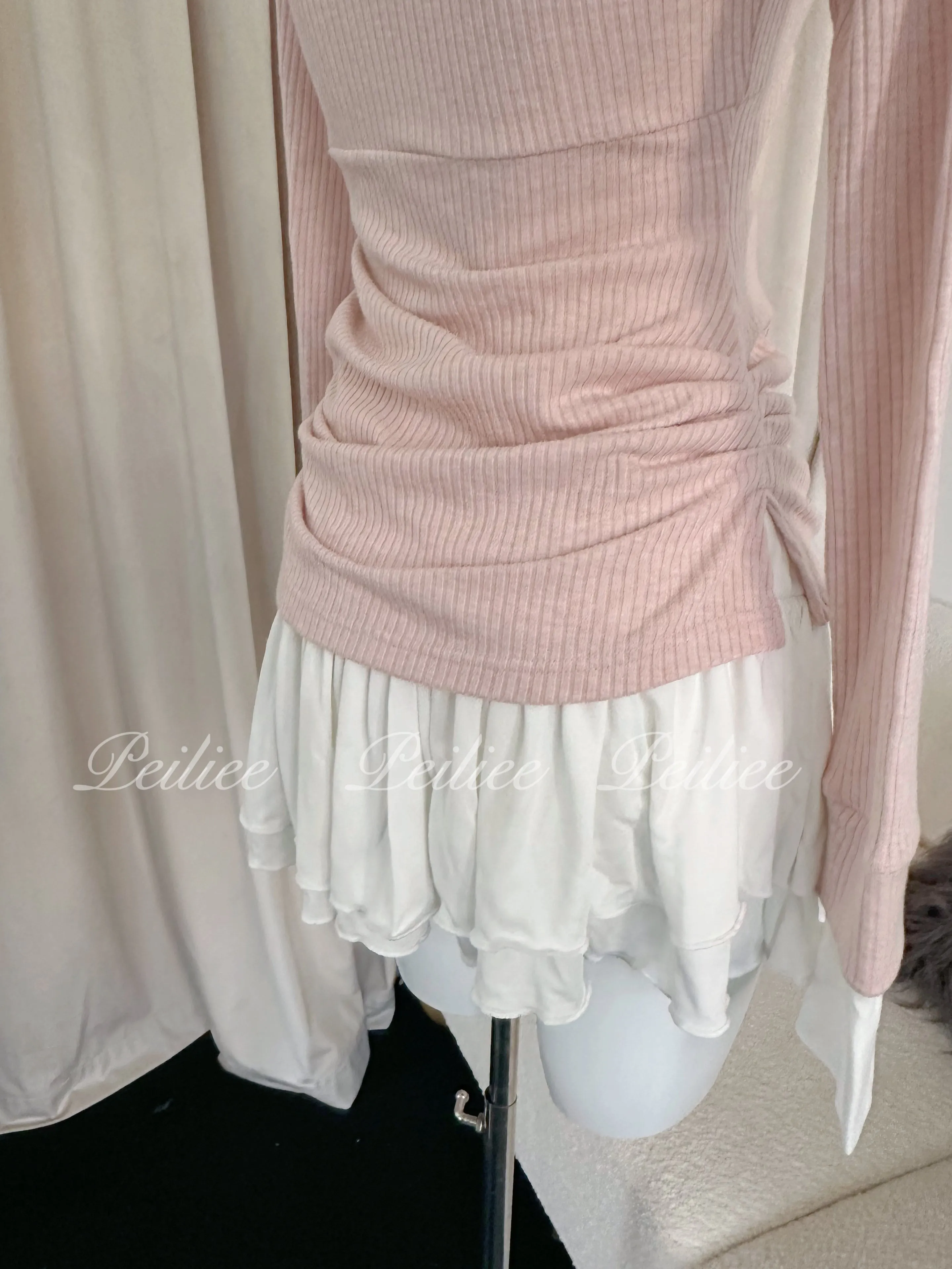 [Peiliee Co-Design] In My Soft Pink Era Knitting 2 in 1 shirt mini dress