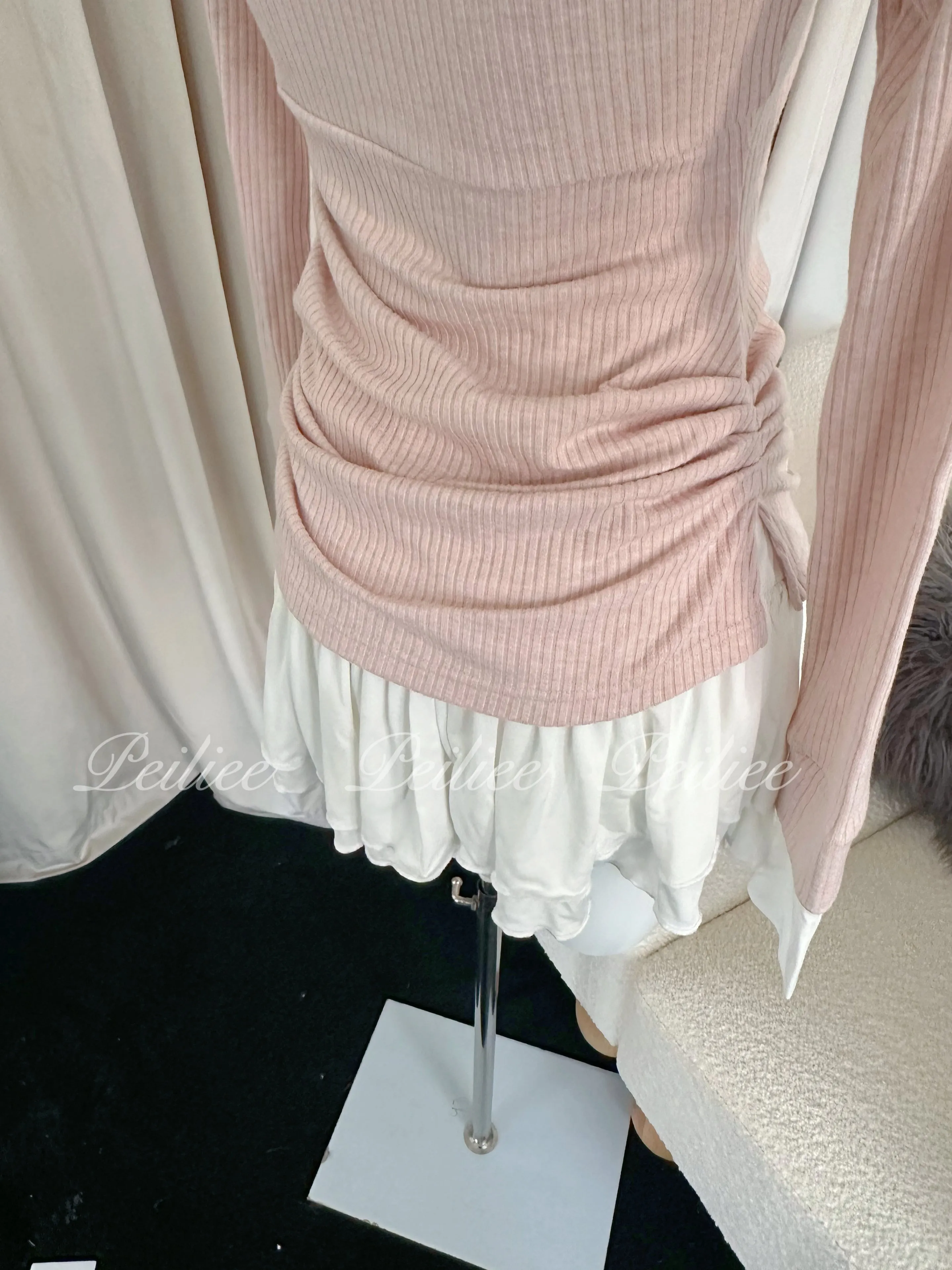 [Peiliee Co-Design] In My Soft Pink Era Knitting 2 in 1 shirt mini dress