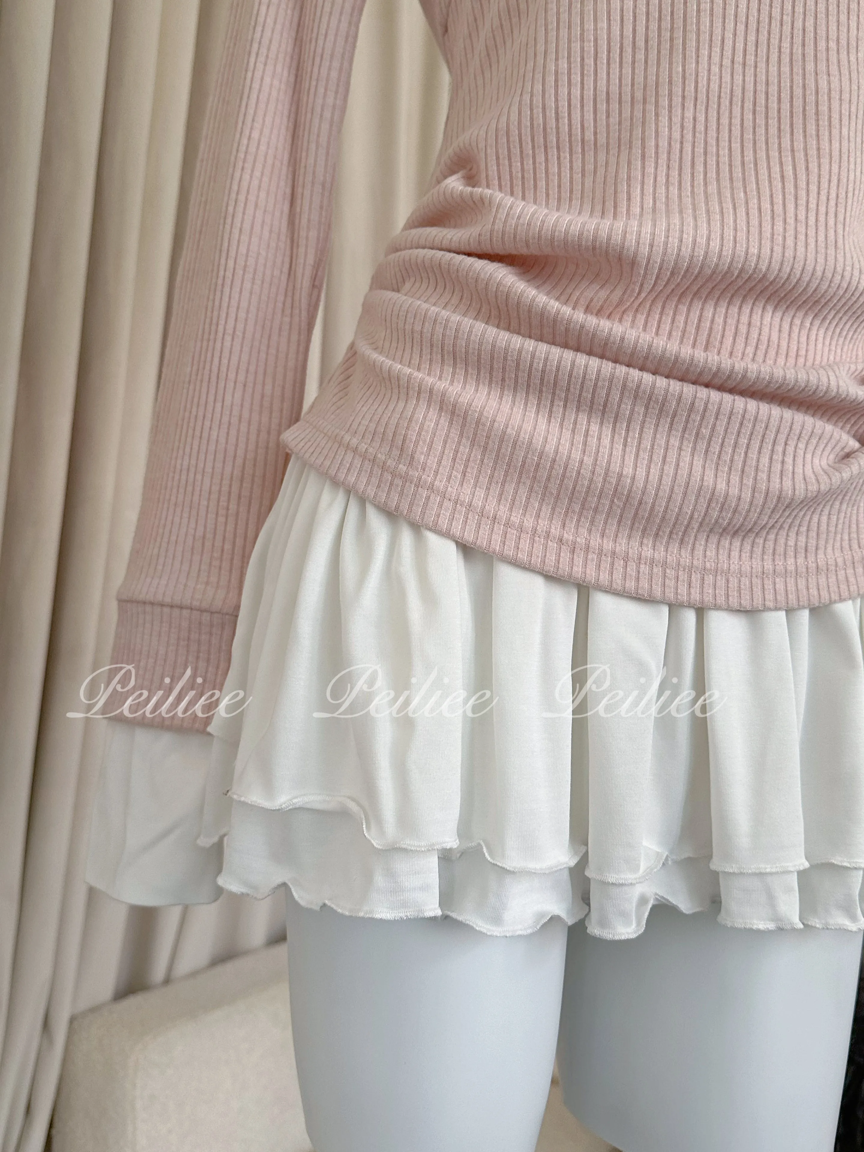 [Peiliee Co-Design] In My Soft Pink Era Knitting 2 in 1 shirt mini dress