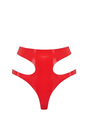 Scarlet Red Latex Cut Out Thong